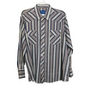 Wrangler Striped Shirt Men's 2XL Long Sleeve Button Pearl‎ Snap Lightweight